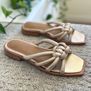 WAL & PAI DORAN 7 Knot CABLE Slide Sandals Square‎ Toe Gold NAPPA WOMEN 37